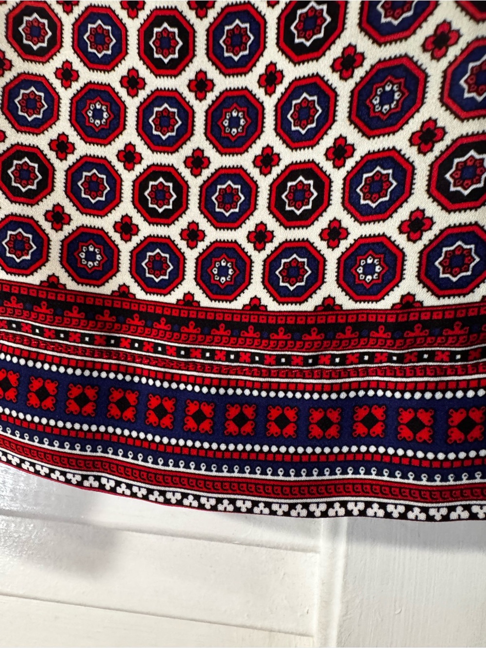 ✅ Kenar Geometric Print Blouse in Red, Navy & Cream